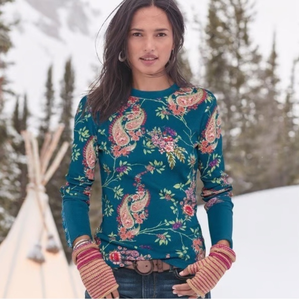 Sundance Teal Paisley Floral Long Sleeve Tee
